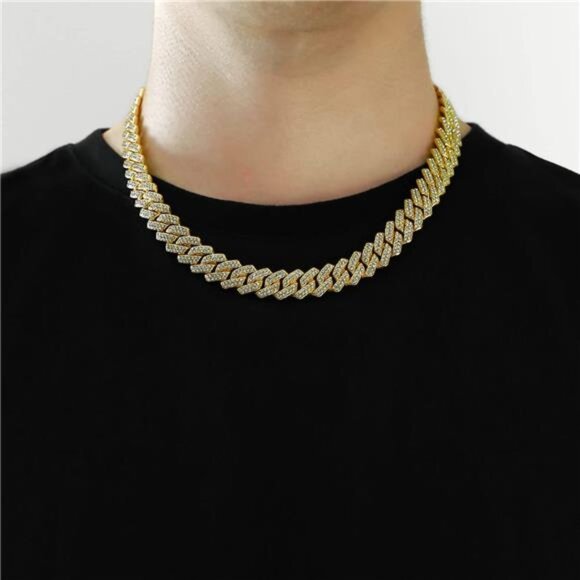Gold Cuban Link Chain For Men Women Iced Out Chain Miami Cuban Necklace - Picture 4 of 5